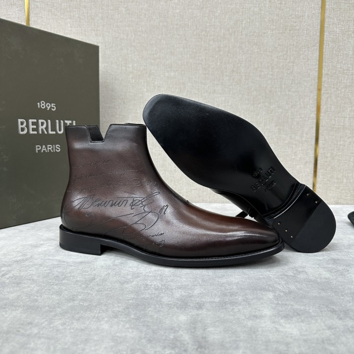 Berluti Demesure Scritto Graphic Leather Boots Ngvp #nigo6471