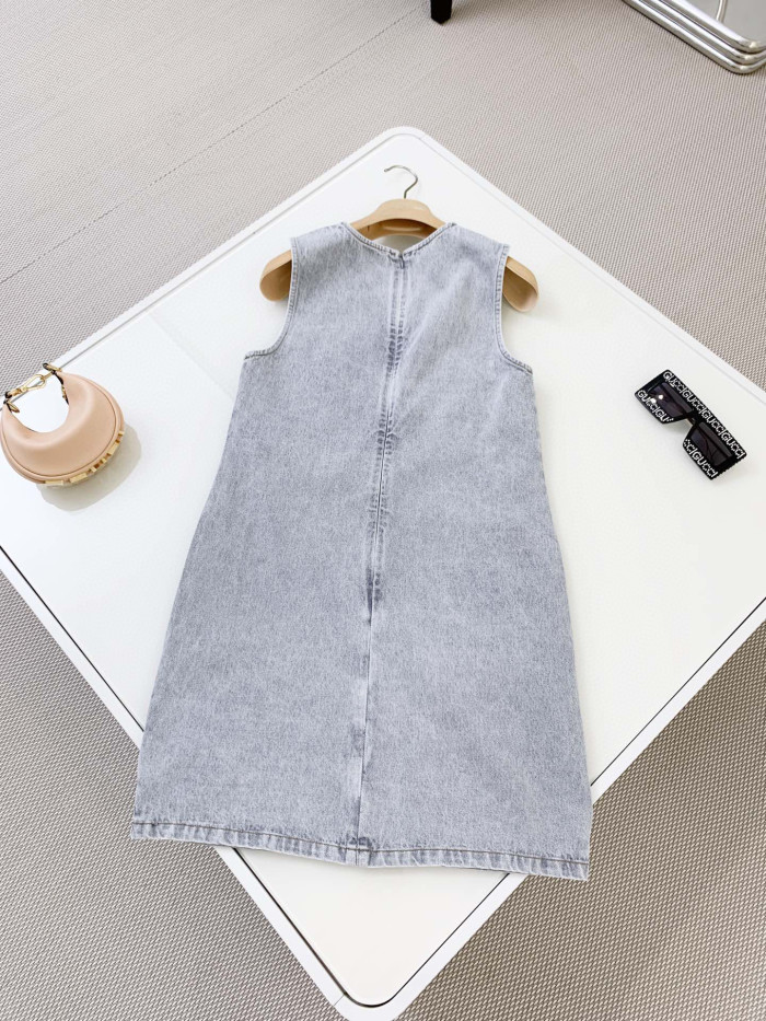 MiuMiu Sleeveless Round Neck Denim Dress Skirt #nigo96271