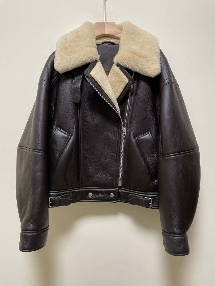 Acne Studios Lamb's Wool Winter Lapel Biker Jacket Coat #nigo96275