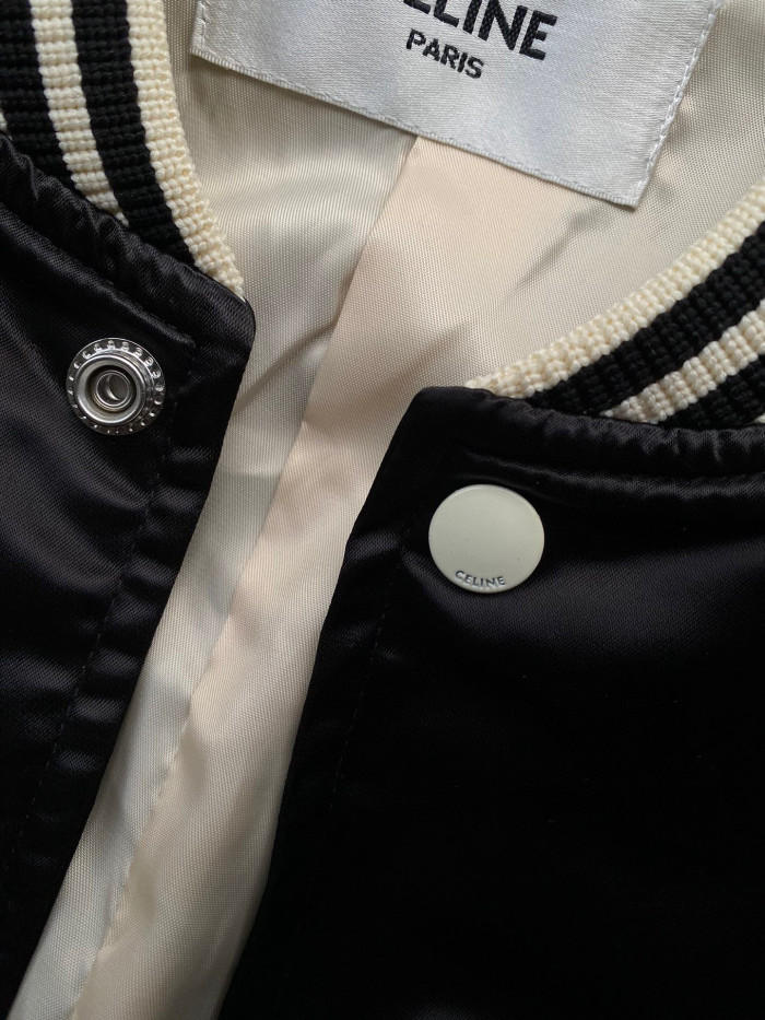 Celine Embroidered Teddy Jacket In Satin-Finish Nylon Logo Baseball Jacket #nigo96291