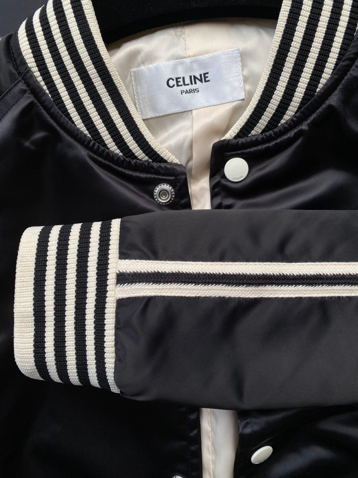 Celine Embroidered Teddy Jacket In Satin-Finish Nylon Logo Baseball Jacket #nigo96291
