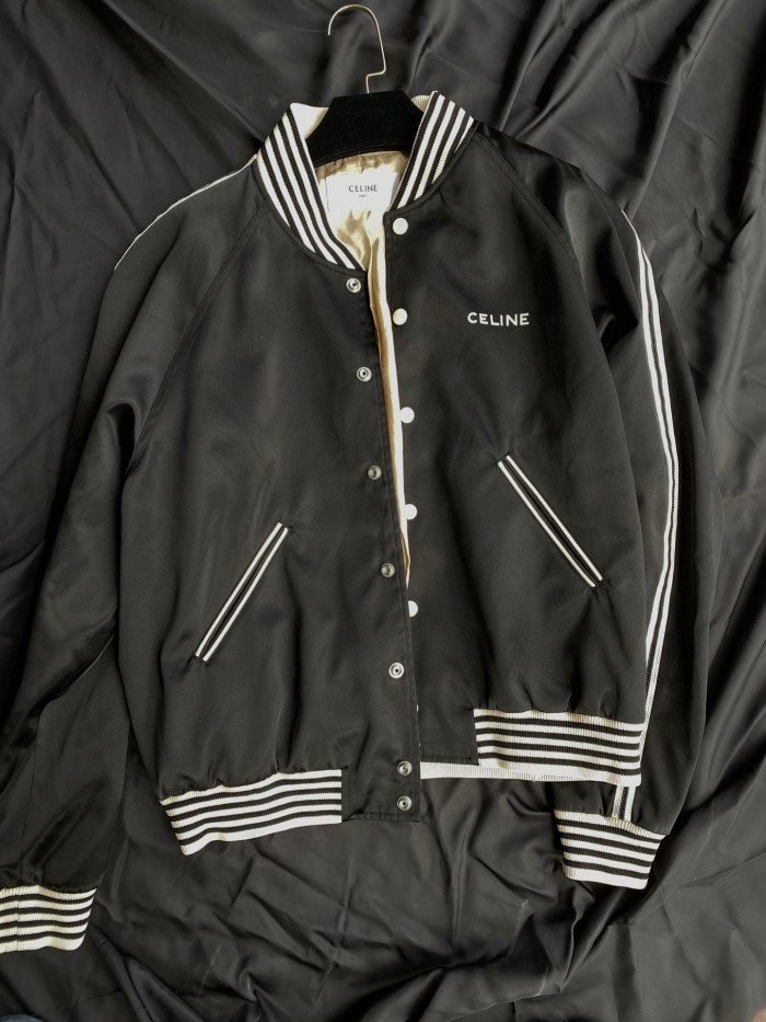 Celine Embroidered Teddy Jacket In Satin-Finish Nylon Logo Baseball Jacket #nigo96291