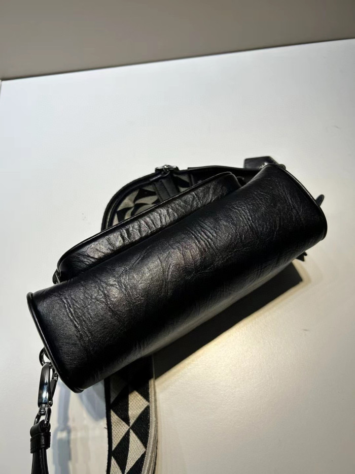 Prada NIGO Black Leather Long Shoulder Strap Crossbody Bag #nigo57423