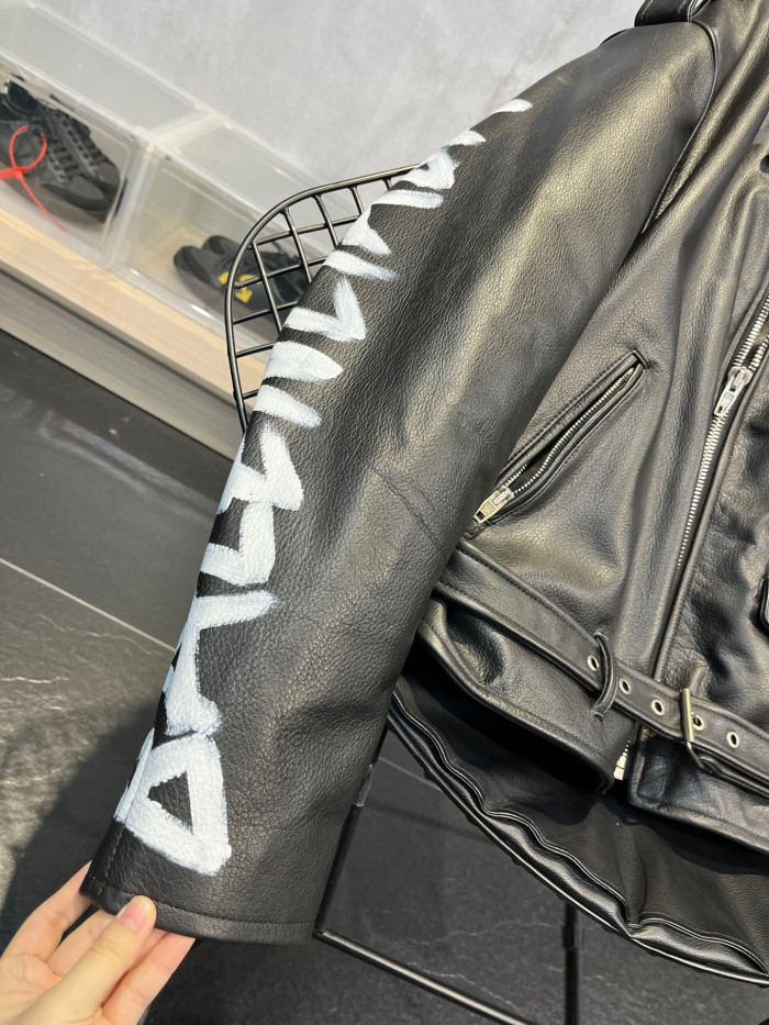 Balenciaga Letter Zip Leather Jacket in Black Ngvp #nigo6497