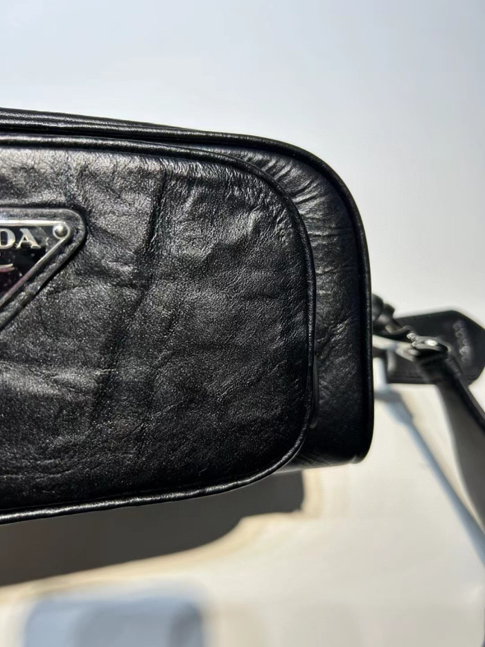 Prada NIGO Black Leather Long Shoulder Strap Crossbody Bag #nigo57423