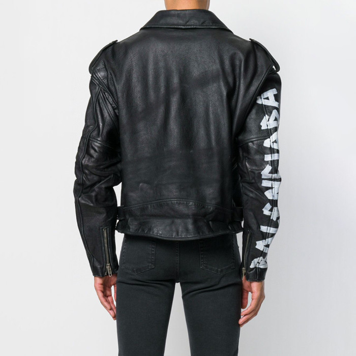 Balenciaga Letter Zip Leather Jacket in Black Ngvp #nigo6497