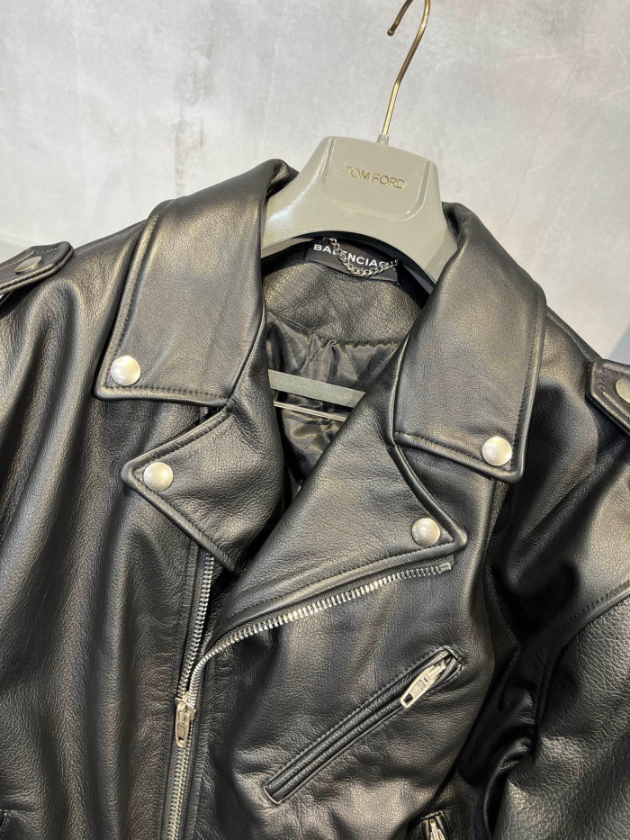 Balenciaga Letter Zip Leather Jacket in Black Ngvp #nigo6497