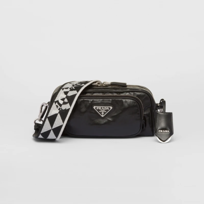 Prada NIGO Black Leather Long Shoulder Strap Crossbody Bag #nigo57423