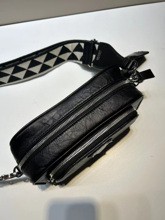 Prada NIGO Black Leather Long Shoulder Strap Crossbody Bag #nigo57423