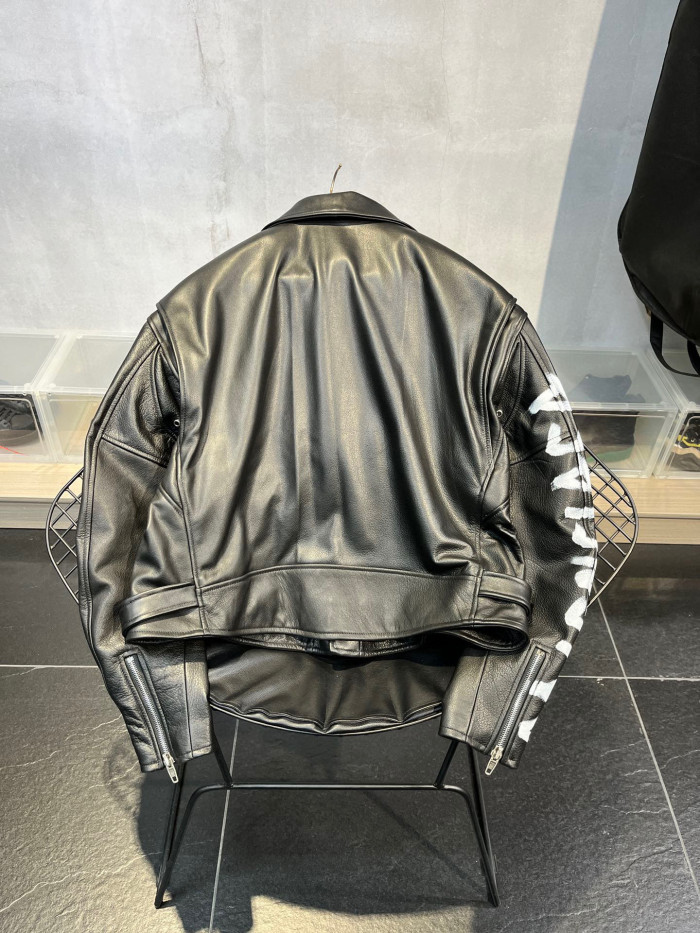 Balenciaga Letter Zip Leather Jacket in Black Ngvp #nigo6497