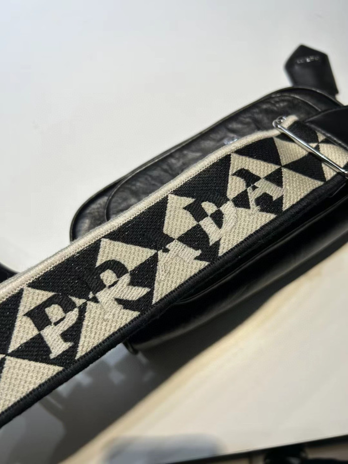 Prada NIGO Black Leather Long Shoulder Strap Crossbody Bag #nigo57423