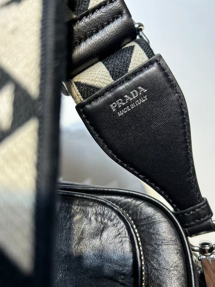 Prada NIGO Black Leather Long Shoulder Strap Crossbody Bag #nigo57423