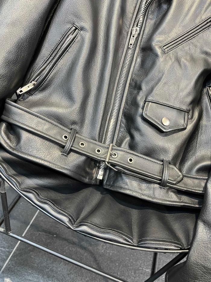 Balenciaga Letter Zip Leather Jacket in Black Ngvp #nigo6497
