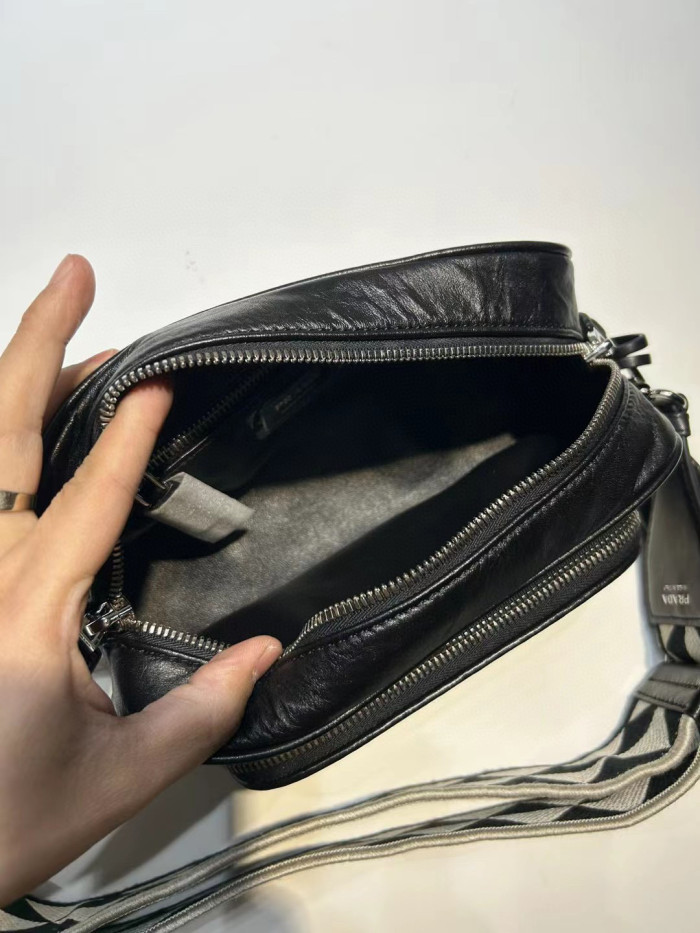 Prada NIGO Black Leather Long Shoulder Strap Crossbody Bag #nigo57423