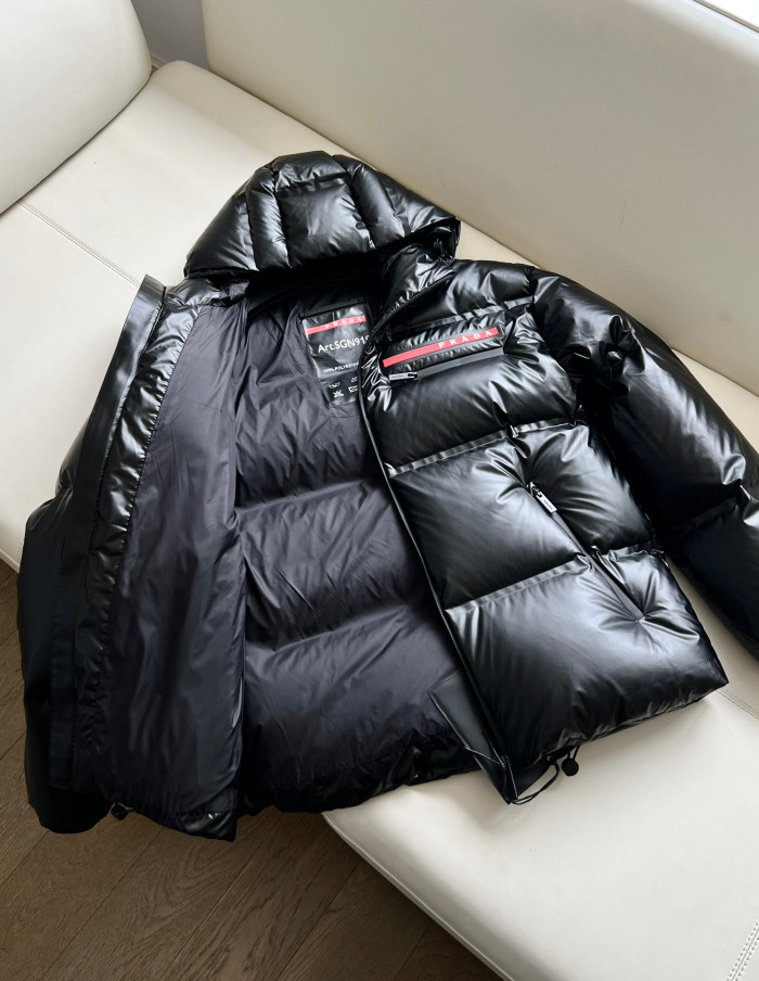 Prada Light Nylon Hooded Puffer Jacket Zip Down Coat #nigo96333