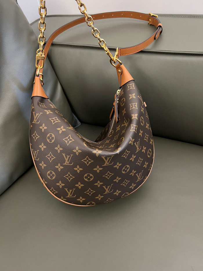 Louis Vuitton Loop Hobo Curry Leather Printed Chain Pea Bun Bag #nigo21736