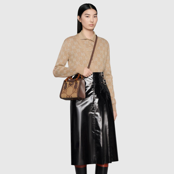 Gucci Diana Leather Printed Portable Bamboo Joint Bag #nigo53124