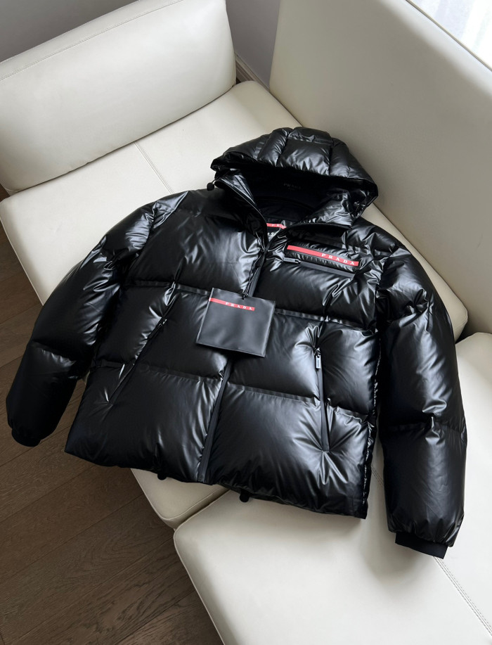 Prada Light Nylon Hooded Puffer Jacket Zip Down Coat #nigo96333
