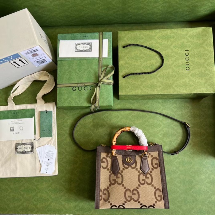 Gucci Diana Leather Printed Portable Bamboo Joint Bag #nigo53124