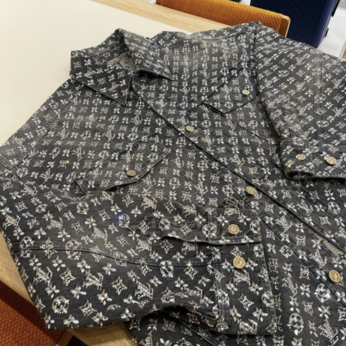 Louis Vuitton Made To Order Embroidered Monogram Baggy Denim Overshirt Jacket Jeans Pants suit Set #nigo96366