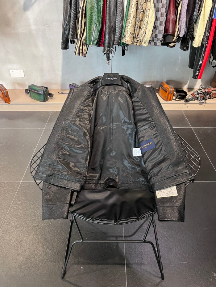 Louis Vuitton Monogram Black Multi Pocket Leather Jacket #nigo21737