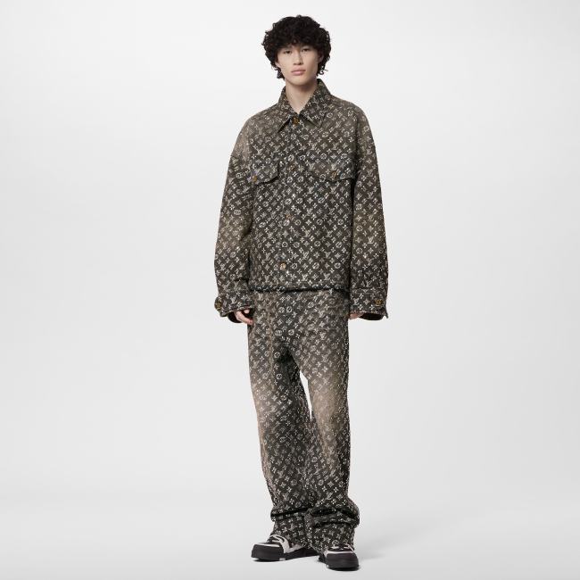 Louis Vuitton Made To Order Embroidered Monogram Baggy Denim Overshirt Jacket Jeans Pants suit Set #nigo96366