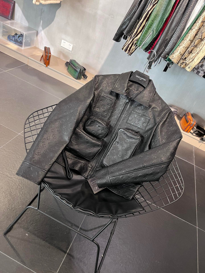 Louis Vuitton Monogram Black Multi Pocket Leather Jacket #nigo21737