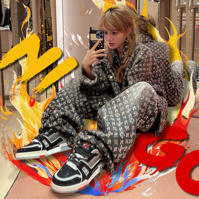 Louis Vuitton Made To Order Embroidered Monogram Baggy Denim Overshirt Jacket Jeans Pants suit Set #nigo96366