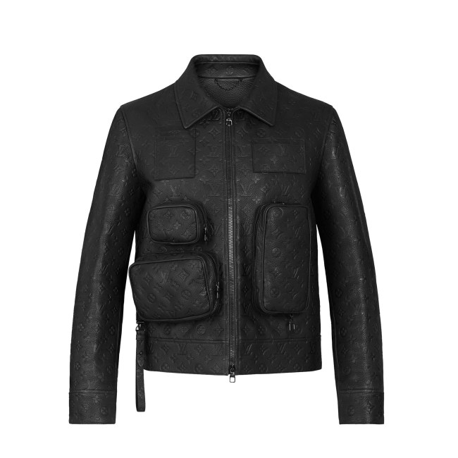 Louis Vuitton Monogram Black Multi Pocket Leather Jacket #nigo21737
