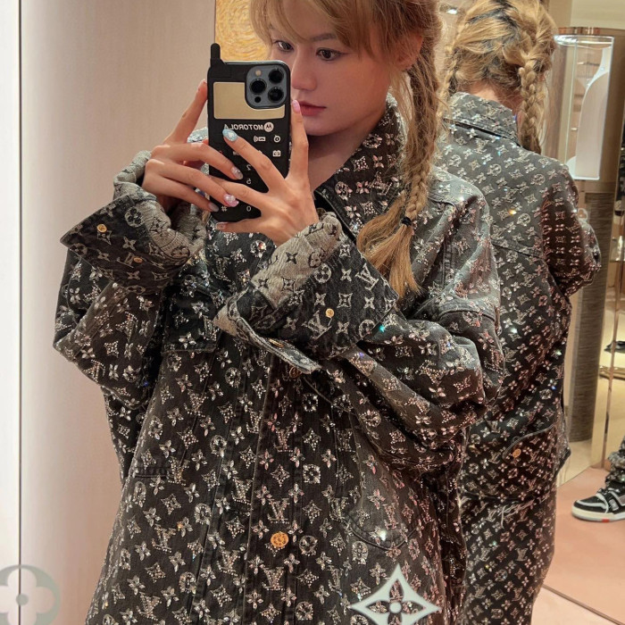 Louis Vuitton Made To Order Embroidered Monogram Baggy Denim Overshirt Jacket Jeans Pants suit Set #nigo96366