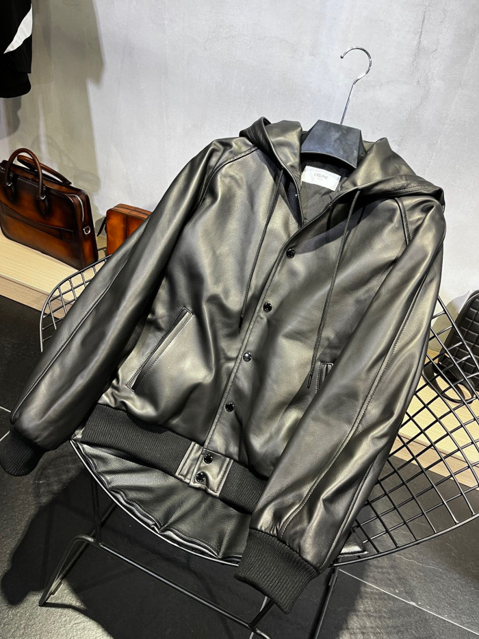 Celine Hooded Leather Jacket Coat #nigo94596