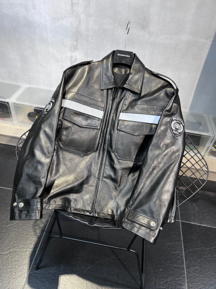 Balenciaga NIGO Black Long Sleeved Printed Leather Jacket #nigo94989