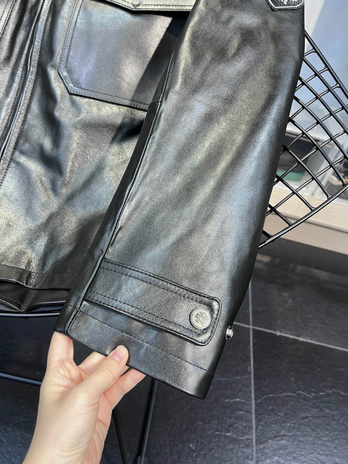 Balenciaga NIGO Black Long Sleeved Printed Leather Jacket #nigo94989