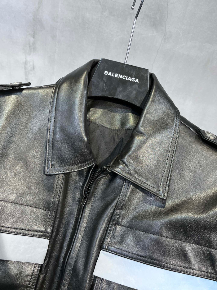 Balenciaga NIGO Black Long Sleeved Printed Leather Jacket #nigo94989