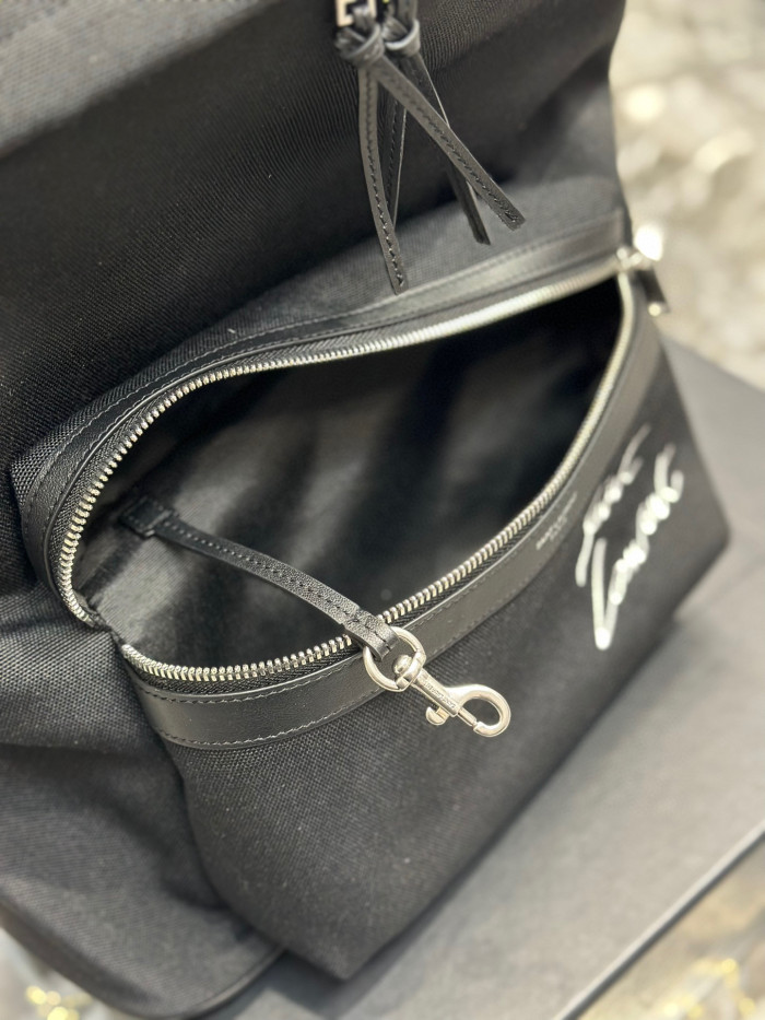 Saint Laurent Embroidered Letter Fabric Leather Panel Backpack Schoolbag Bag #nigo56519