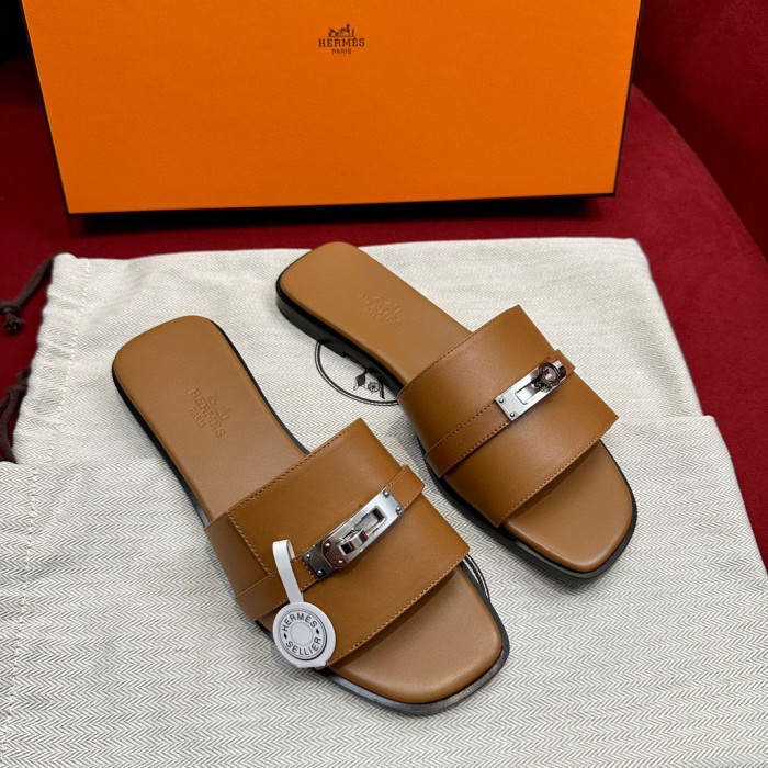Hermès GIULIA Flat Bottom Summer Cool KELLY Button Slippers Shoes #nigo29154