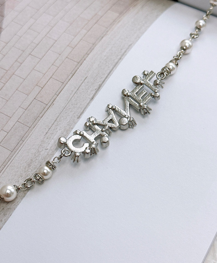 Chanel Silver Pearl Patchwork Chain Necklace #nigo57363