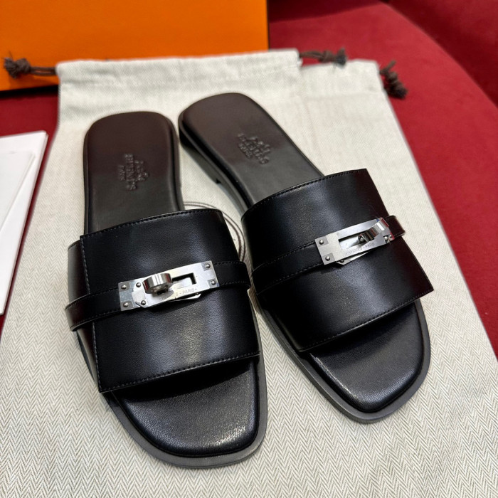 Hermès GIULIA Flat Bottom Summer Cool KELLY Button Slippers Shoes #nigo29154