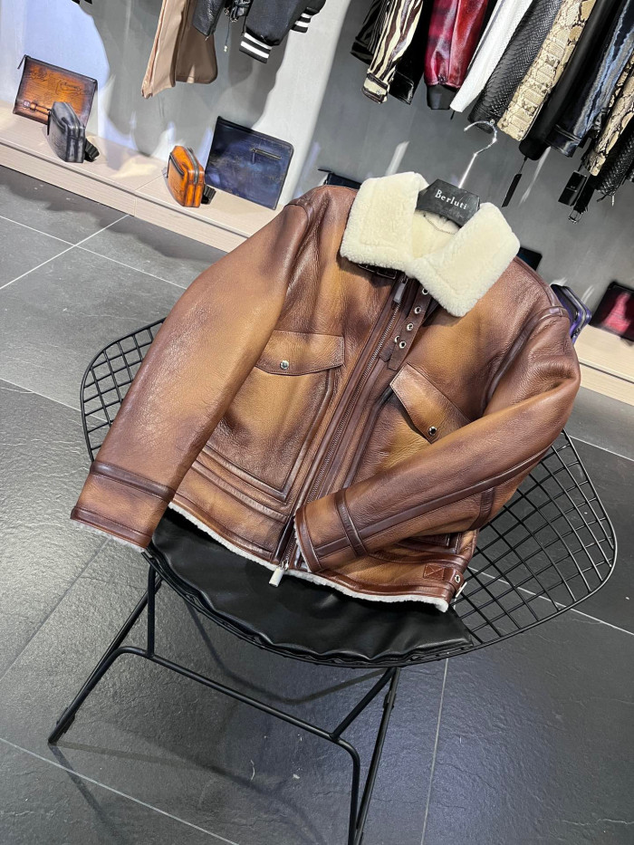 Berluti Grain Patina Leather Blouson With Shearling Jacket Coat #nigo6688