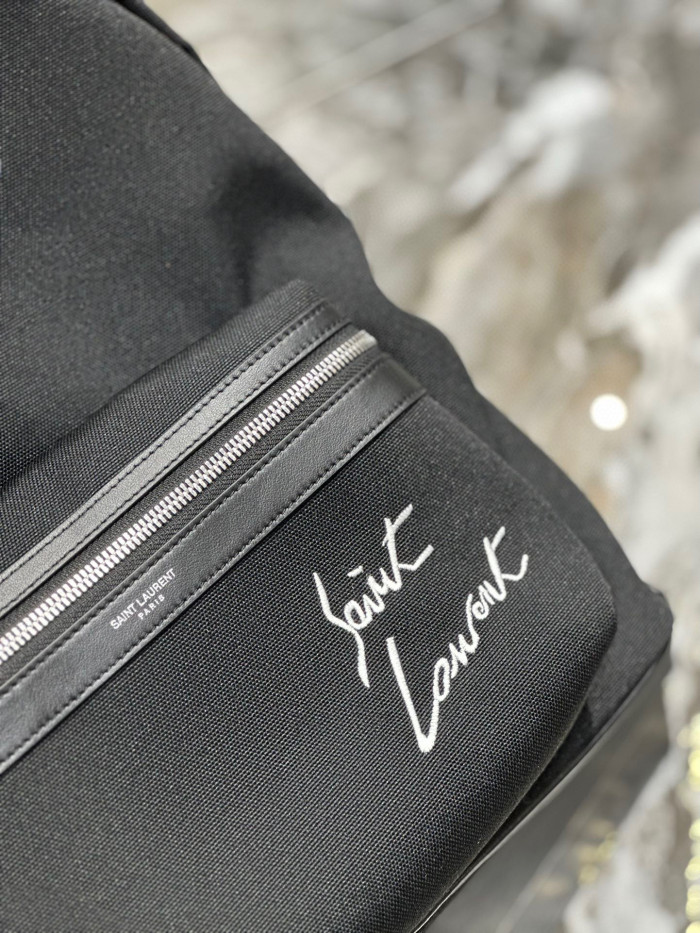 Saint Laurent Embroidered Letter Fabric Leather Panel Backpack Schoolbag Bag #nigo56519