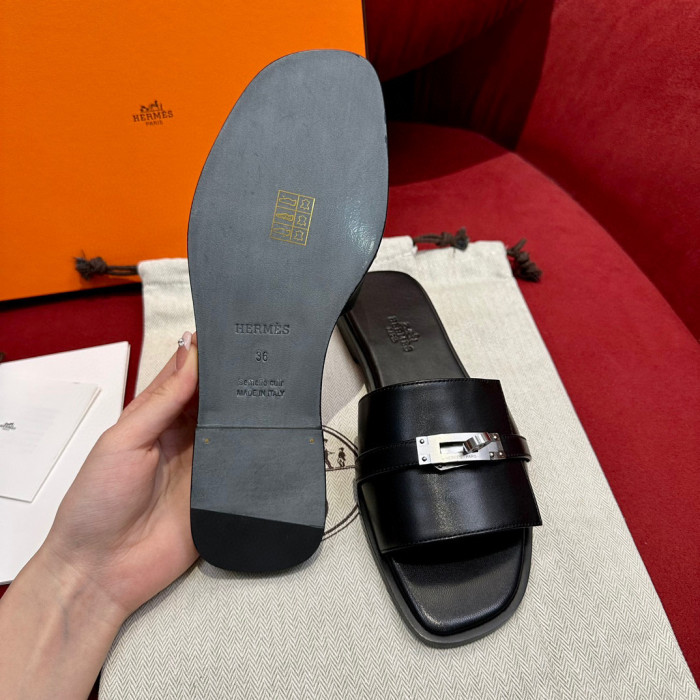 Hermès GIULIA Flat Bottom Summer Cool KELLY Button Slippers Shoes #nigo29154