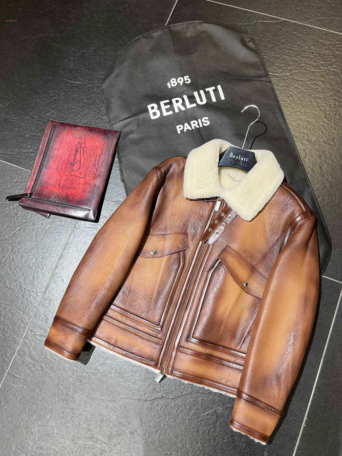Berluti Grain Patina Leather Blouson With Shearling Jacket Coat #nigo6688