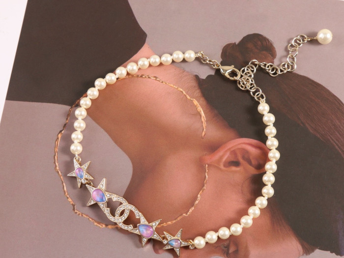 Chanel Women's Gold Pearl Patchwork Decorative Necklace #nigo57236