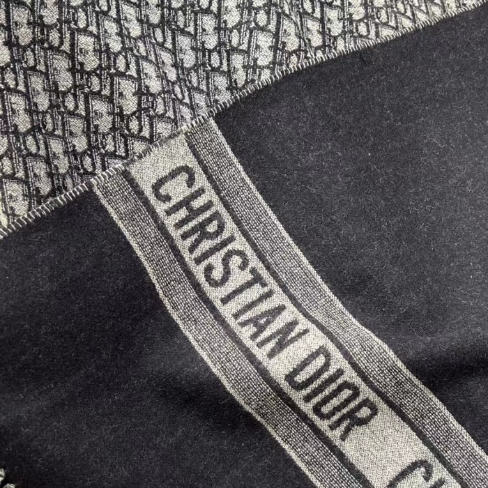 Dior Navy Letter Jacquard Large Leather Blanket Wool Scarf  #nigo56466