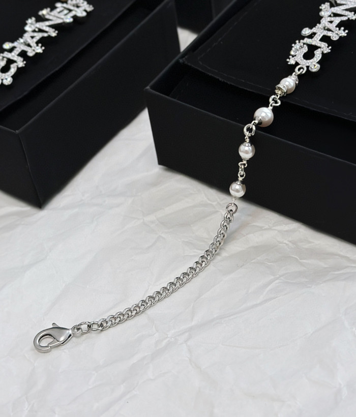 Chanel Silver Pearl Patchwork Chain Necklace #nigo57363