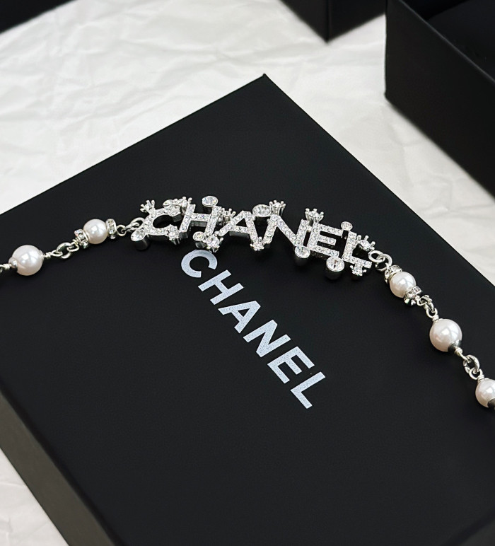 Chanel Silver Pearl Patchwork Chain Necklace #nigo57363