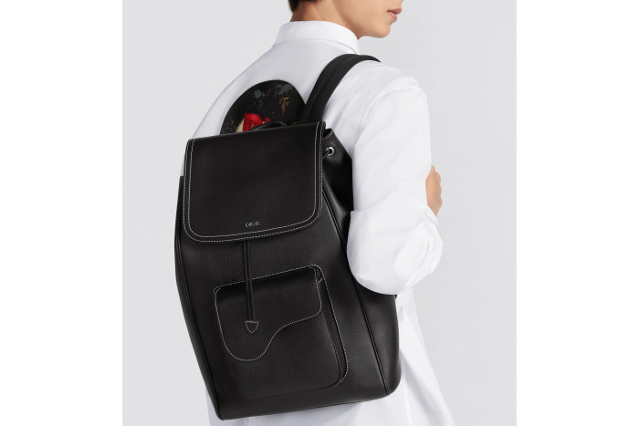 Dior NIGO Black Grained Leather Shoulder Bag #nigo21371