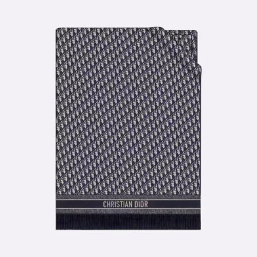 Dior Navy Letter Jacquard Large Leather Blanket Wool Scarf  #nigo56466