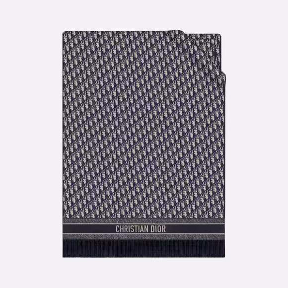 Dior Navy Letter Jacquard Large Leather Blanket Wool Scarf  #nigo56466