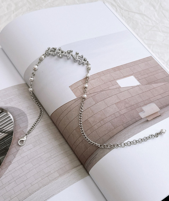 Chanel Silver Pearl Patchwork Chain Necklace #nigo57363